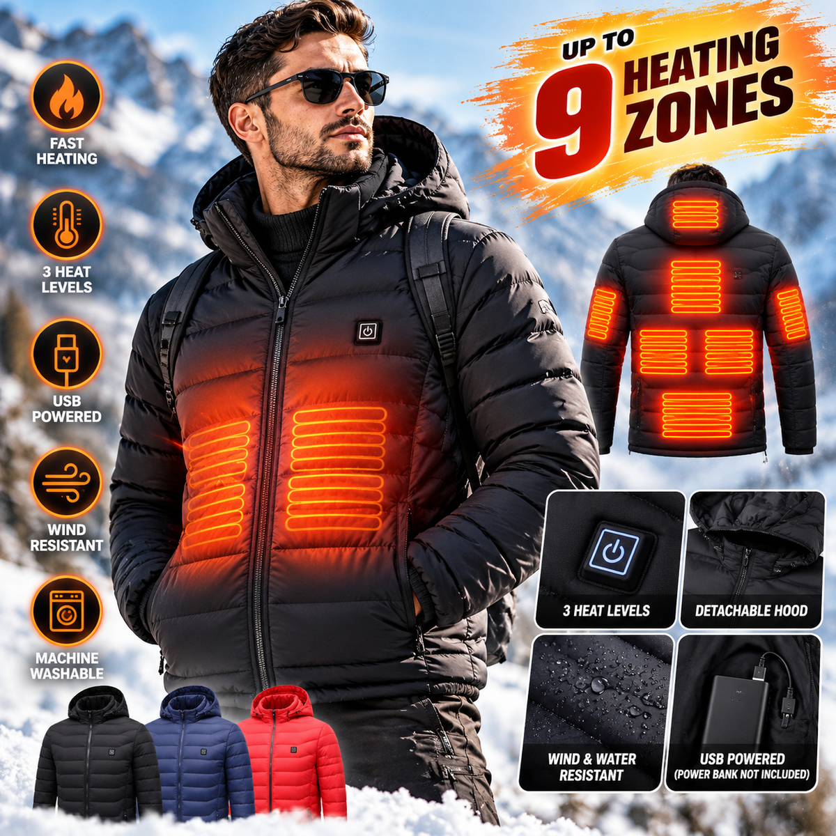Men’s USB Heated Jacket – 3-Level Temperature Control
